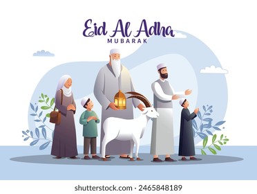 Eid al adha Mubarak greetings group of family people Celebrating. abstract  vector illustration design