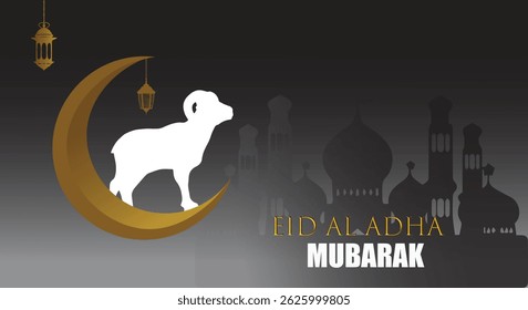 Eid al Adha Mubarak Greetings Background Eid Al Adha Template. Eid Al Adha Mubarak Template. Illustration for greeting card, poster and banner.  moon and mosque silhouette celebration Eid al Adha 