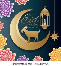 Eid al adha mubarak, happy eid ul adha traditional beautiful greetings wishes card template vector