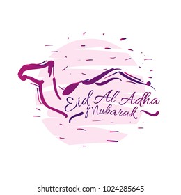 Eid al adha mubarak has mean muslim event, greeting card with hand drawn sketch camel, ramadan theme