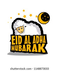 eid al adha mubarak has mean muslim event with sheep illustration vector, beautiful greeting card, logo event, poster, banner for muslim event