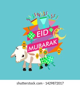 eid al adha mubarak has mean muslim event with cow illustration vector, beautiful greeting card, logo event, poster, banner for muslim event
