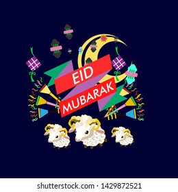 eid al adha mubarak has mean muslim event with sheep illustration vector, beautiful greeting card, logo event, poster, banner for muslim event