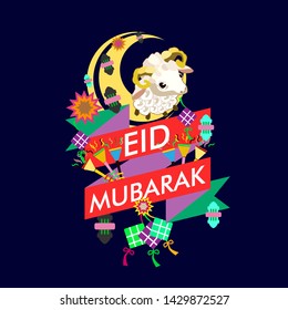 eid al adha mubarak has mean muslim event with sheep illustration vector, beautiful greeting card, logo event, poster, banner for muslim event