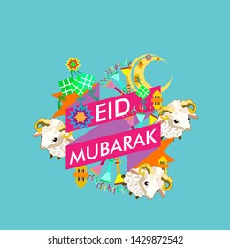 eid al adha mubarak has mean muslim event with sheep illustration vector, beautiful greeting card, logo event, poster, banner for muslim event