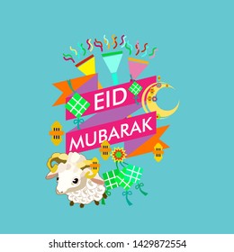 eid al adha mubarak has mean muslim event with sheep illustration vector, beautiful greeting card, logo event, poster, banner for muslim event