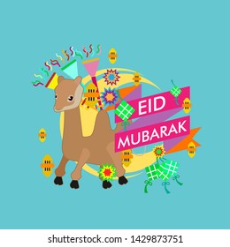 eid al adha mubarak has mean muslim event with camel illustration vector, beautiful greeting card, logo event, poster, banner for muslim event