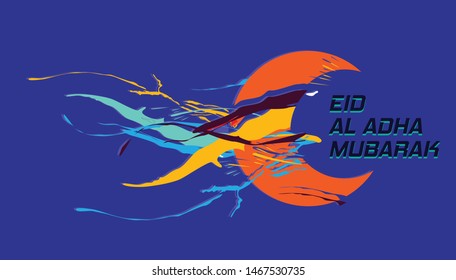 eid al adha mubarak has mean muslim event, background with moon vector illustration