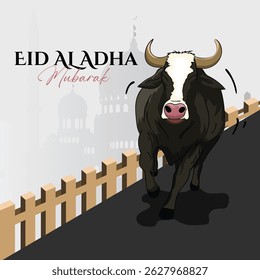 Eid Al Adha Mubarak illustration vector cow