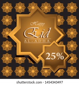 Eid Al Adha Mubarak. Islamic vector design greeting card template. sale and discount 25 %