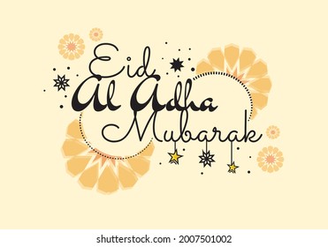 Eid al adha mubarak with islamic pattern and star decoration. vector illustration. Muslim. celebration greeting card. flat design. Great for greeting cards, banners and backgrounds.