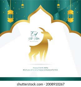 Eid al adha mubarak islamic crescent moon, goat vector