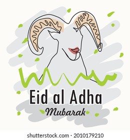 Eid Al Adha mubarak islamic greeting banner line and goat illustration - Translation of text : Blessed sacrifice festival.