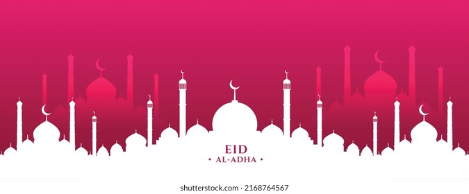 eid al adha mubarak mit islamischer Moschee in Flachfarbbanner 