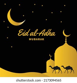 Eid al adha mubarak islamic greeting card. eid  al adha mubarak greeting card, eid background with mosque. poster, banner design, vector illustration template