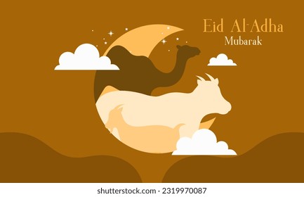 Eid Al Adha Mubarak Islamic Background with Silhouette of Qurban Animals