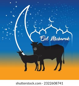 Eid al adha Eid mubarak islamic festival social media post template with cow goat moon 