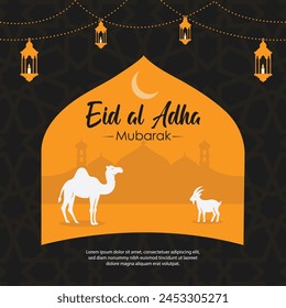 Eid al Adha Mubarak Islamic background with mosque illustration 