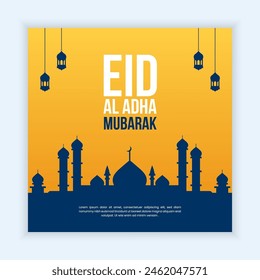 Eid Al Adha Mubarak Islamische Elegante Gelbe Social Media Banner Vorlage. Vektorillustration