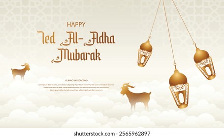 Eid Al Adha Mubarak Islamic Background Goats Lanterns Clouds