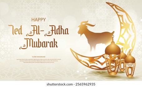 Eid Al Adha Mubarak Islamic Background Goat Moon Lanterns