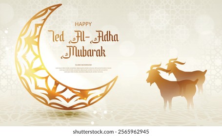 Eid Al Adha Mubarak Islamic Golden Crescent Moon Goats Background Design