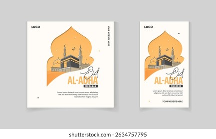 Eid Al Adha Mubarak Islamic festival social media post, story design template with masjid vector