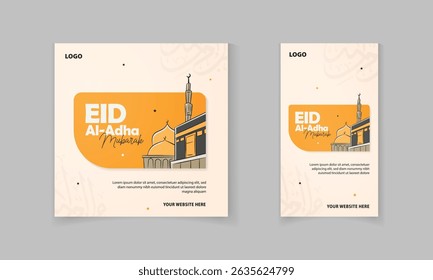 Eid Al Adha Mubarak Islamic festival social media post story banner template with kaaba, star vector