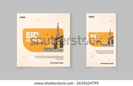 Eid Al Adha Mubarak Islamic festival social media post story banner template with kaaba, star vector
