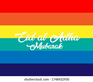 Eid al adha mubarak is mean muslim event, beautiful greeting card background or template banner with rainbow theme. vector design illustration