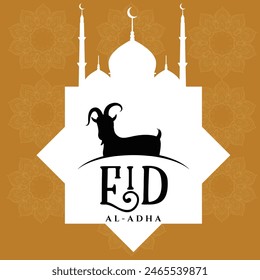 eid al adha mubarak with mosque and goat logo