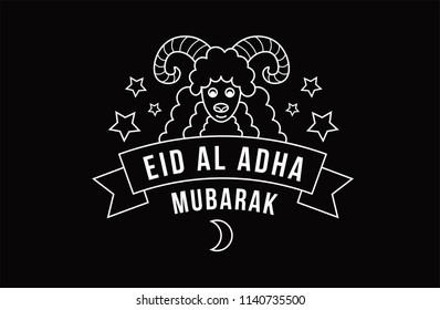 Eid Al Adha Mubarak. Muslim holiday Eid al-Adha. Black sheep. Graphic design decoration of flyers, posters, cards. 