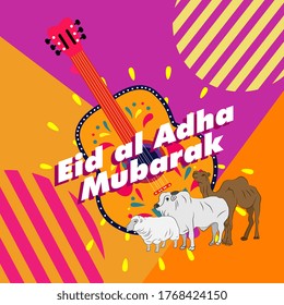 eid al adha mubarak is a muslim event, beautiful greeting card background or banner with cute summer theme. vector