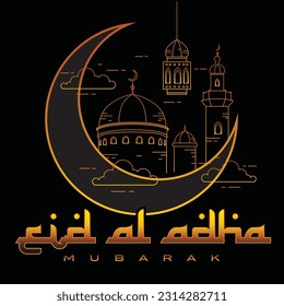 Eid Al Adha Mubarak, Muslim celebration, graphic design vector Illustration 