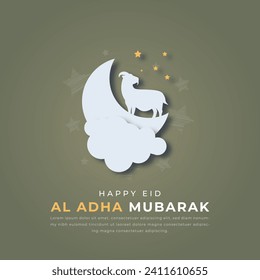 Eid Al Adha Mubarak Estilo de corte de papel Vector Diseño Ilustración para fondo, afiche, cartel, publicidad, tarjeta de saludo