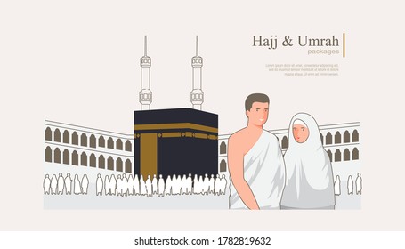 Eid al adha mubarak with people character concept. Hajj and umrah Illustration design for Landing page templates, Book Illustration, Banners, Card Invitation, Poster and Social media