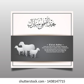 Eid al Adha Mubarak Ramadan design with  sheep isolated on red background. Islamic design for Ramadan purpose. The Arabic calligraphy means (Eid Adha Mubarak).