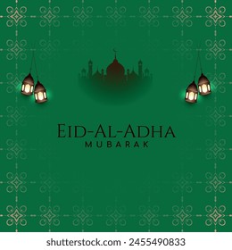 Eid Al Adha mubarak religious with mosque background vector