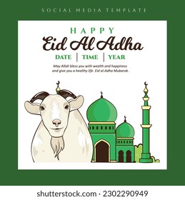 Eid al adha mubarak with sacrifial animal social media banner template