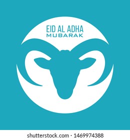 Eid Al Adha Mubarak text  with goat face for the celebration of Eid festival.