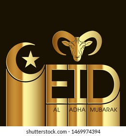 Eid Al Adha Mubarak text  with goat face for the celebration of Eid festival.