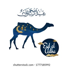 Eid al adha mubarak text on arabic calligraphy. Islamic Holiday