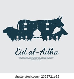 Eid al adha mubarak vector illustration. Islamic holiday festival celebration of bakrid. Used for background, greeting card, poster, icon.