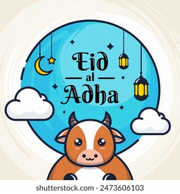 Eid al Adha Mubarak vector with Cow