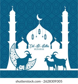 eid al adha mubarak Vector Template for Eid al-Adha with gots, moon in background. Eid Mubarak Calligraphy, English, Vector, Card, Calligraphy 