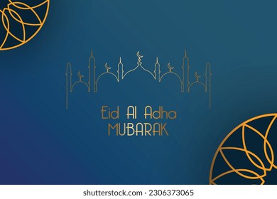 An eid al adha murak with gold text on a blue background