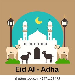 Eid Al Adha Muslim Celebration With Sacrificial Animals