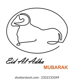 
Símbolo de una línea de Eid al adha. Simple línea de ovejas sacrificiales en un círculo oval como símbolo de culto sacrificial en Eid al-Adha. Ilustración vectorial de la cabeza de la oveja como símbolo del animal de sacrificio.