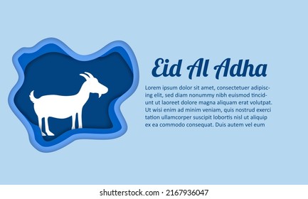 Eid al adha paper cut background. Paper cut illustration with goat. Use for banner, poster, flyer, brochure sale template.