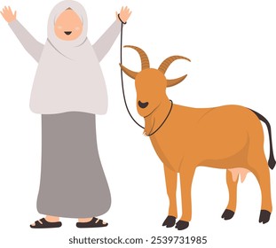 Eid Al Adha People Illustration with Sacrificial Animal. Vector Character Design